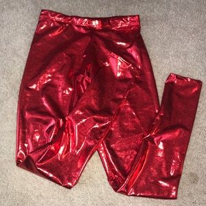 metallic red leggings